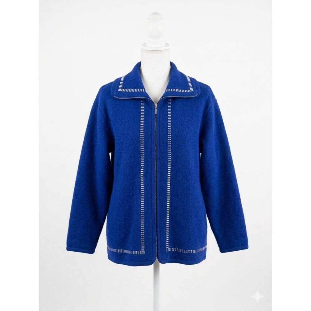 Vintage LiSA International Boiled Wool Jacket Blue Silver Metallic Trim Large